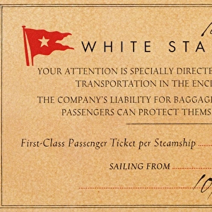 TITANIC: FIRST CLASS TICKET. First class ticket for the Titanic held by the Reverand Stuart Holden, who never used the ticket because his wife became ill the day before the Titanic steamed off on its maiden and only voyage, 10 April 1912