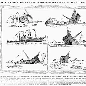 TITANIC: SINKING, 1912. Contemporary sketches by a survivor of the sinking of the Titanic, April 14-15, 1912
