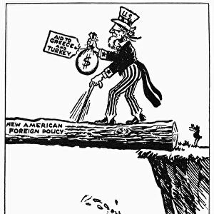 Where To? American cartoon comment, 1947, on President Trumans request for $400 million from Congress to defend the vulnerable countries of Greece and Turkey from Communist pressure, a policy which came to be known as the Truman Doctrine