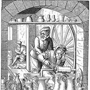 TRADES: PEWTERER. Line engraving after a 16th century woodcut by Jost Amman