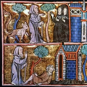 TRAVELS OF MERLIN. Illustration from a 14th century French manuscript