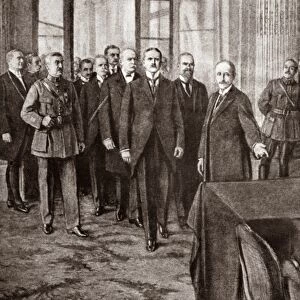 TREATY OF VERSAILLES, 1919. Ushering the German Delegates into the Great Hall of