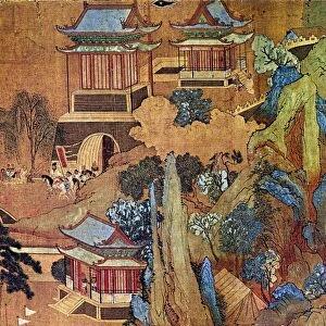 The triumphal entry of Han emperor Liu Bang into the imperial capital of Chang an, 202 B. C. Detail from a silk scroll painting by Chao Po-Chu, Sung Dynasty, 12th century