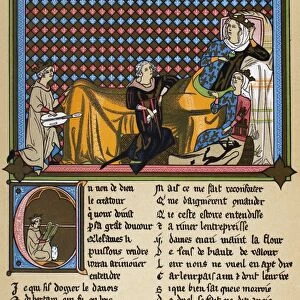 TROUBADOUR, 13th CENTURY. Adenes Le Roi, a French troubadour, performing for the Queen of France