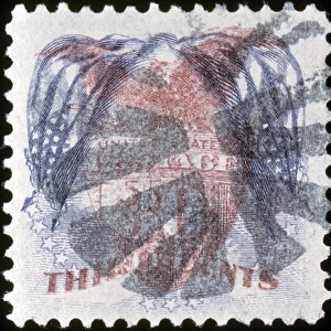 U. S. POSTAGE STAMP, 1869. 30 cent postage stamp with inverted frame and Shield