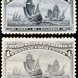 U. S. POSTAGE STAMP, 1893. 4 cent Columbian Issue postage stamp with color error (top)
