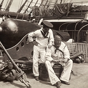 U. S. S. MOHICAN, 1885. Sailors reading mail aboard the sloop-of-war U. S. S. Mohican
