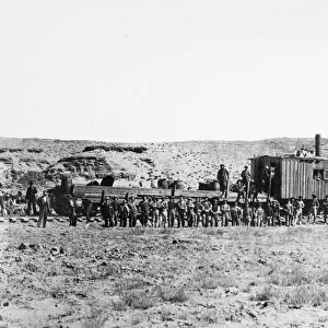 UNION PACIFIC RAILROAD, 1868. A construction train on the Union Pacific Railroad