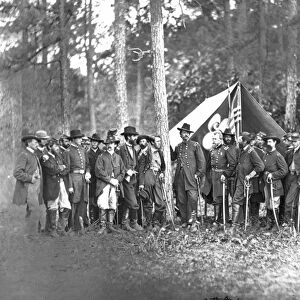 UNION SOLDIERS. Brigadier General Winfield Scott Hancock (center) and his staff, 1861
