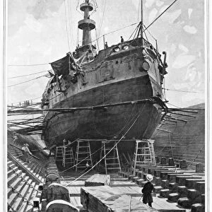 USS MASSACHUSETTS, 1898. The USS Massachusetts in dry-dock at the Brooklyn Navy Yard, New York