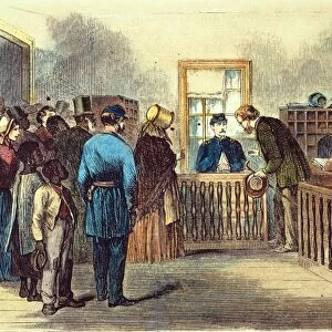 VA: FREEDMENs BUREAU 1866. Office of the Freedmens Bureau at Richmond, Virginia: colored engraving, 1866