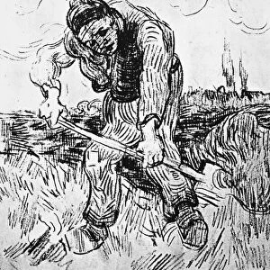 VAN GOGH: PEASANT HOEING. Peasant Hoeing. Pencil drawing, by Vincent Van Gogh