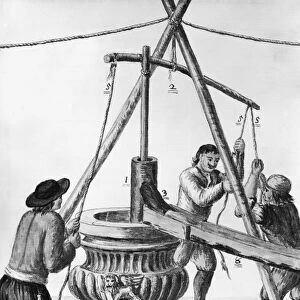 VENICE: WELL, 18th CENTURY. Three men pumping water from a well in Venice, Italy