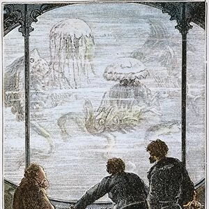 VERNE: 20, 000 LEAGUES, 1870. The view from the observation window of Captain Nemos Nautilus : wood engraving after a drawing by Alphonse de Neuville from an 1870 edition of Twenty Thousand Leagues Under the Sea by Jules Verne