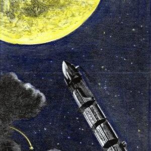 VERNE: FROM EARTH TO MOON. Colored engraving from a 19th-century edition of Jules