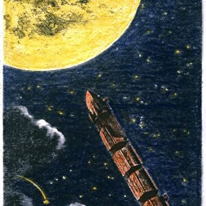 VERNE: FROM EARTH TO MOON. Colored engraving from a 19th-century edition of Jules Vernes From the Earth to the Moon