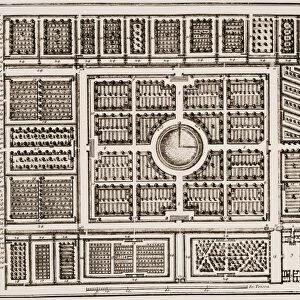 VERSAILLES: GARDENS, 1685. Plan of the fruit and vegetable garden at the Palace of Versailles, France. Line engraving from Perelles Views of the Beautiful Houses of France, 1685