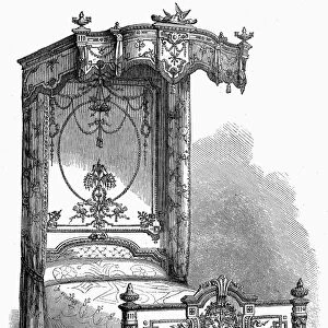 VICTORIAN BED, 1862. Bedstead designed by Heal and Son of Tottenham Court Road, London, England. Wood engraving, 1862