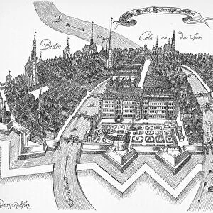 A view of Berlin, Germany. Engraving by Christian Ludwig Kaulitz, 17th century