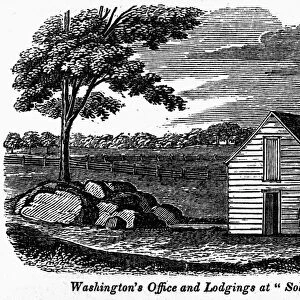 VIRGINIA: SOLDIERs REST. Soldiers Rest farmhouse in Berryville, Clarke County, Virginia, where George Washington is said to have stayed in 1748 while surveying the land for Lord Bryan Fairfax. Wood engraving, American, 19th century
