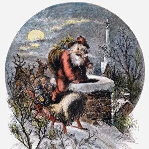 A VISIT FROM ST NICHOLAS. Engraving by Thomas Nast, 19th century