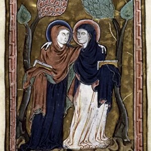 THE VISITATION. Illumination from a French Book of Hours, c1230