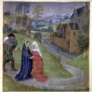 THE VISITATION. Illumination from a Latin Book of Hours, France or Belgium, c1480