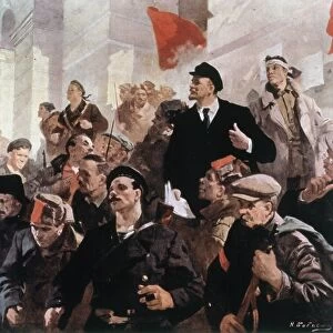 VLADIMIR LENIN (1870-1924). Vladimir Ilich Ulyanov Lenin. Russian Communist leader. Lenin on the first day of Soviet power. Painting by Babashok