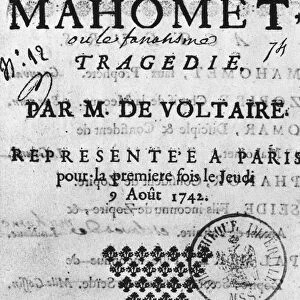 VOLTAIRE: MAHOMET, 1742. Title page of Mahomet, a play by Voltaire, 1742