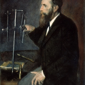 W. C. ROENTGEN (1845-1923). German physicist. Oil over a photograph