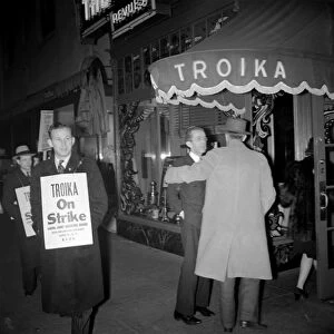 WAITERS STRIKE, 1941. Striking waiters picketing outside a nightclub in Washington D