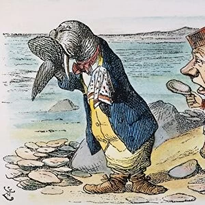 The Walrus sobbed into his pocket-handkerchief while the Carpenter ate his bread: after the design by Sir John Tenniel from the first edition of Lewis Carrolls Through the Looking Glass