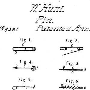 Walter Hunts patent drawing for his safety pin, 1849