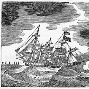 WAR OF 1812: NAVAL BATTLE. The engagement between the American sloop-of-war Wasp, under the command of Jacob Jones, and the British brig Frolic, 18 October 1812. Line engraving, 1816