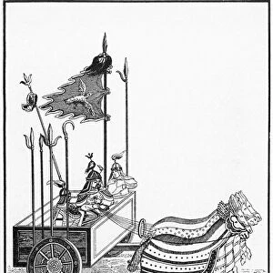 A war chariot of the type utilized by Genghis Khans Chinese opponents. After a Chinese drawing of the time, 12th century