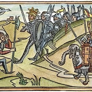 WAR ELEPHANT. I Maccabees vi 30. Woodcut from the Cologne Bible, 1478-80