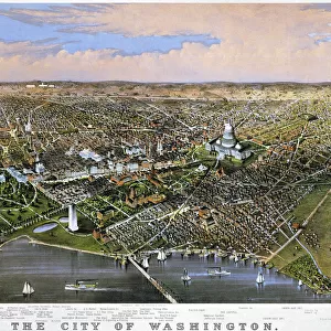 WASHINGTON, D. C. 1880. Bird s-eye view of Washington, D. C. from the Potomac looking north