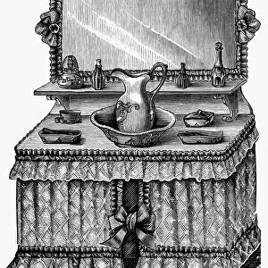 WASHSTAND, 1878. Line engraving, American, 1878