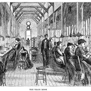 WATCHMAKER, 1869. American watchmakers in the train room, at the Elgin National