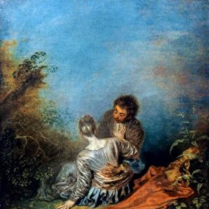 WATTEAU: FALSE STEP, c1717. The False Step or, The Lucky Stumble. Oil on canvas by Antoine Watteau