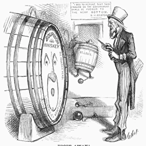 WHISKEY RING CARTOON, 1876. Probe Away! American cartoon by Thomas Nast, 1876, on the continuing investigation of members of the Whiskey Ring