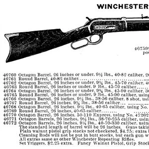 WINCHESTER RIFLE AD, 1895. Engraved advertisement for Winchester Repeating Rifles from the Montgomery Ward & Company mail-order catalogue of 1895