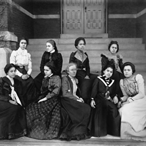 WOMEN, c1899. Nine African-American women seated on the steps of Atlanta University in Georgia