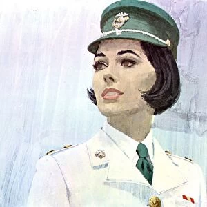 WOMEN MARINES, 1968. Illustration of a female member of the United States Marine Corps