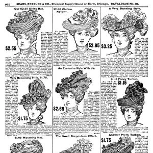 WOMENs HATS, 1902. From the mail-order catalog of Sears, Roebuck, & Co