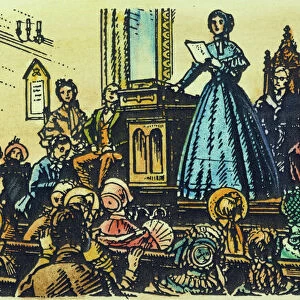 WOMENs RIGHTS CONVENTION. Elizabeth Cady Stanton addressing the first Womens Rights Convention in Seneca Falls, New York, on June 20, 1848