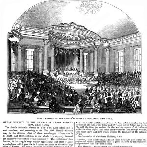 WOMENS RIGHTS MOVMENT. A mass meeting of the Young Womens Industry Association at New York on 6 March 1845: contemporary engraving