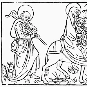 WOODCUT: NATIVITY, 1478. Joseph, Mary, and Jesus during the flight into Egypt. Woodcut