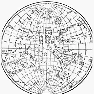 WORLD MAP, 1520. World map, 1520, by the German cartographer Johannes Schoener