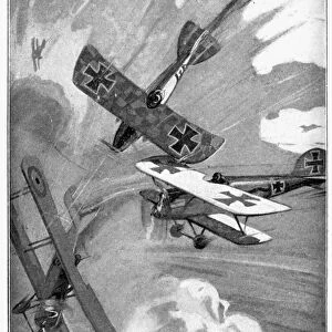 WORLD WAR I: AERIAL COMBAT. A wing of German flying ace Oswald Boelckes biplane